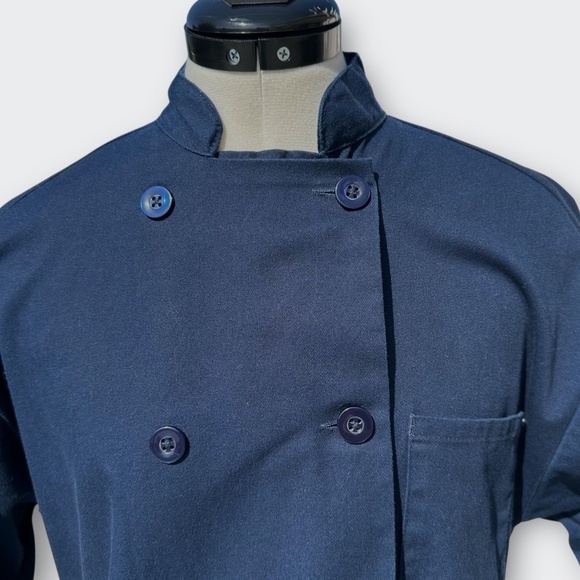 UNCOMMON THREADS South Beach Short Sleeve Chef Coat Double Breast Navy Blue SM - Picture 3 of 8